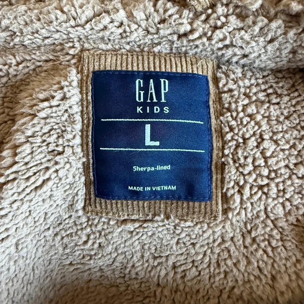 Gap Kids Boys Tan Brown Corduroy Sherpa Lined Hooded Jacket Size L 10-11